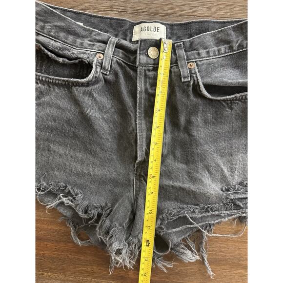 Agolde Parker Shorts Women’s 27 Button Fly Black Raw Hem Distressed - Picture 8 of 10